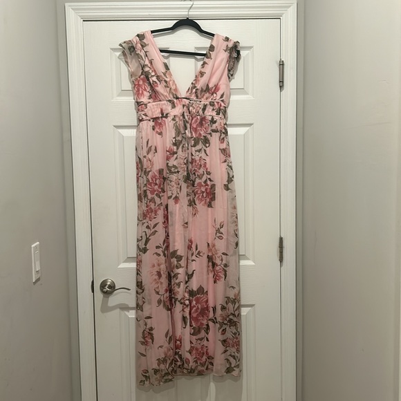 Lulu’s Blooming Impression Pink Floral Print Ruffled Maxi Dress Large - Picture 3 of 6